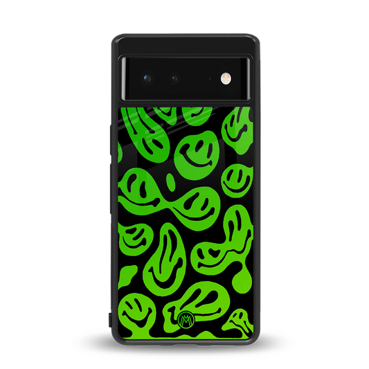acid smiles neon green back phone cover | glass case for Google Pixel 6A