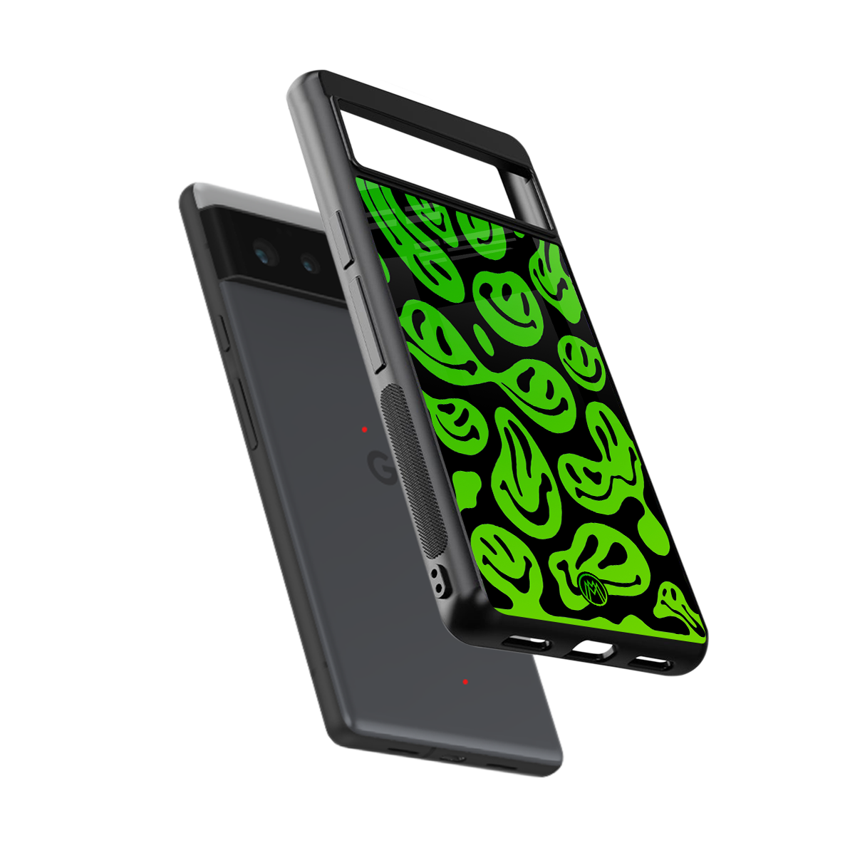 acid smiles neon green back phone cover | glass case for google pixel 6