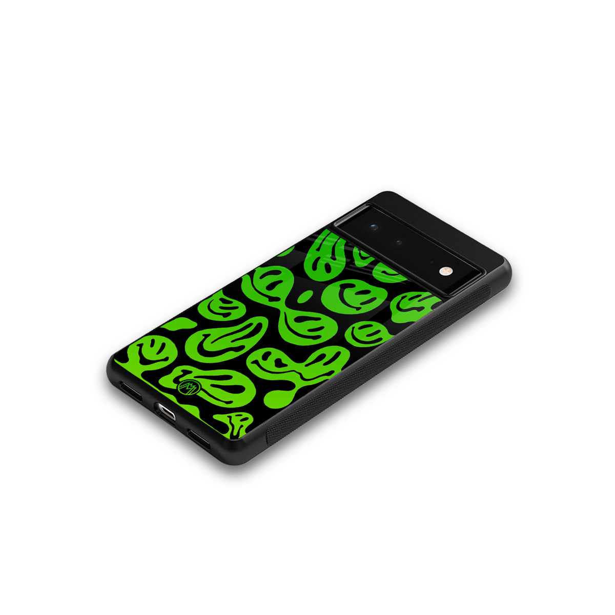 acid smiles neon green back phone cover | glass case for google pixel 6