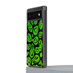 acid smiles neon green back phone cover | glass case for google pixel 6