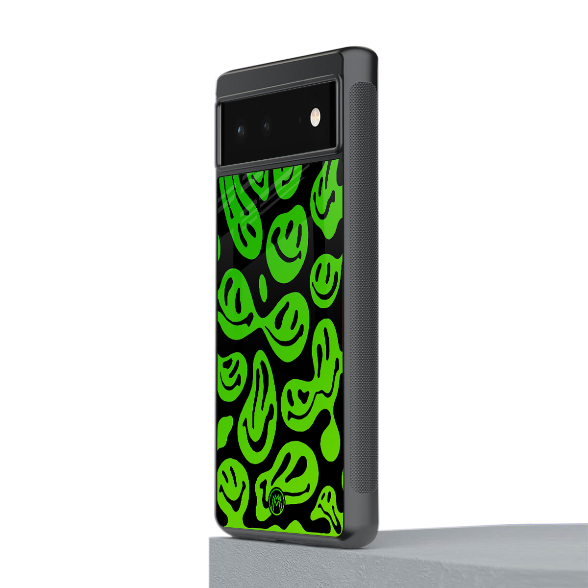 acid smiles neon green back phone cover | glass case for google pixel 6