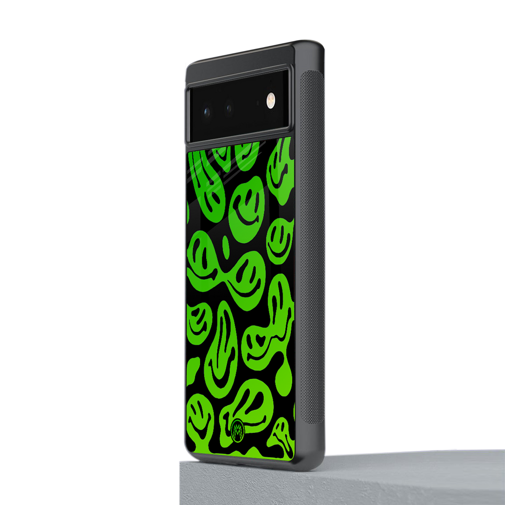 acid smiles neon green back phone cover | glass case for Google Pixel 6A