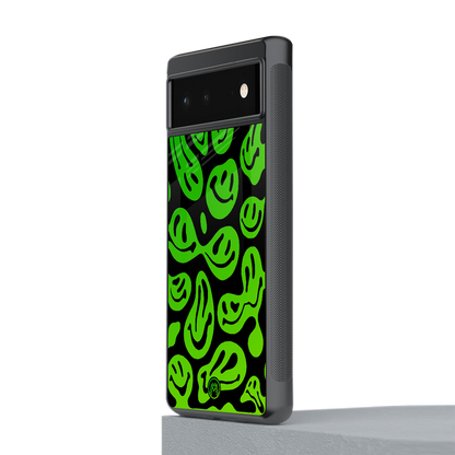 acid smiles neon green back phone cover | glass case for Google Pixel 6A