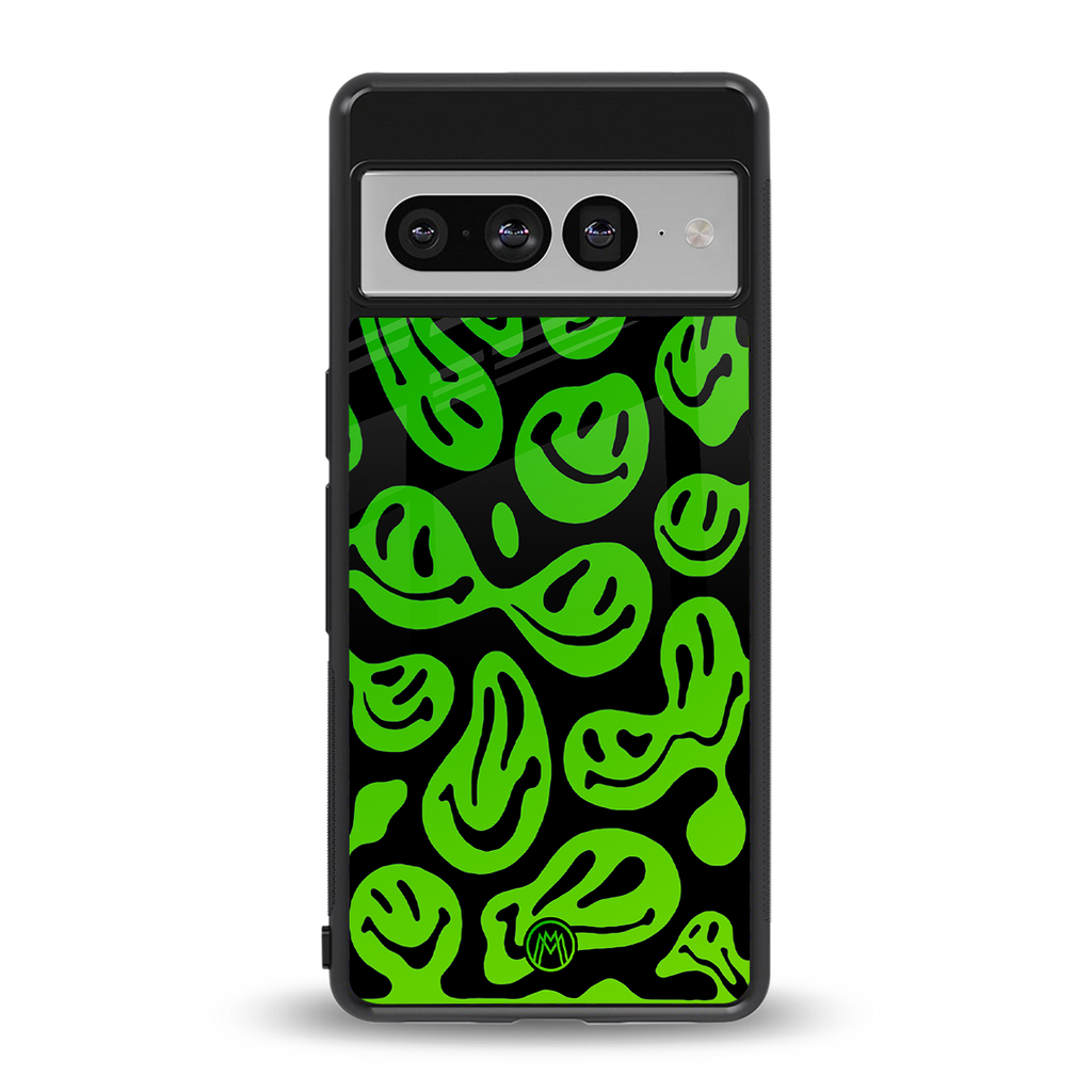 acid smiles neon green back phone cover | glass case for google pixel 7 pro
