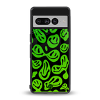 acid smiles neon green back phone cover | glass case for google pixel 7 pro