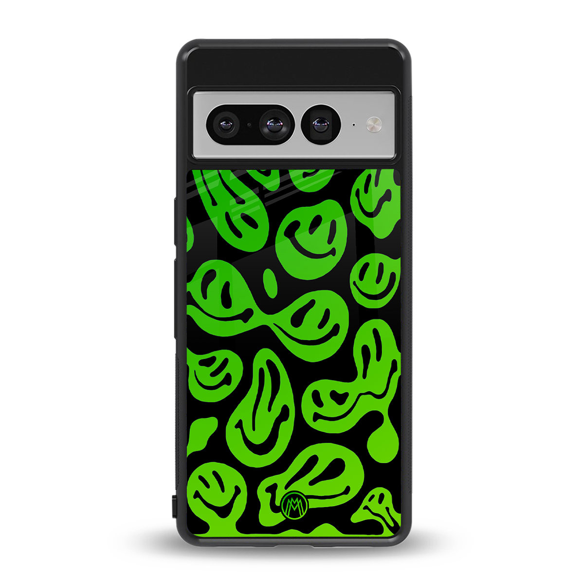 acid smiles neon green back phone cover | glass case for google pixel 7 pro