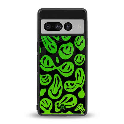 acid smiles neon green back phone cover | glass case for google pixel 7 pro