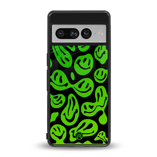 acid smiles neon green back phone cover | glass case for google pixel 7 pro
