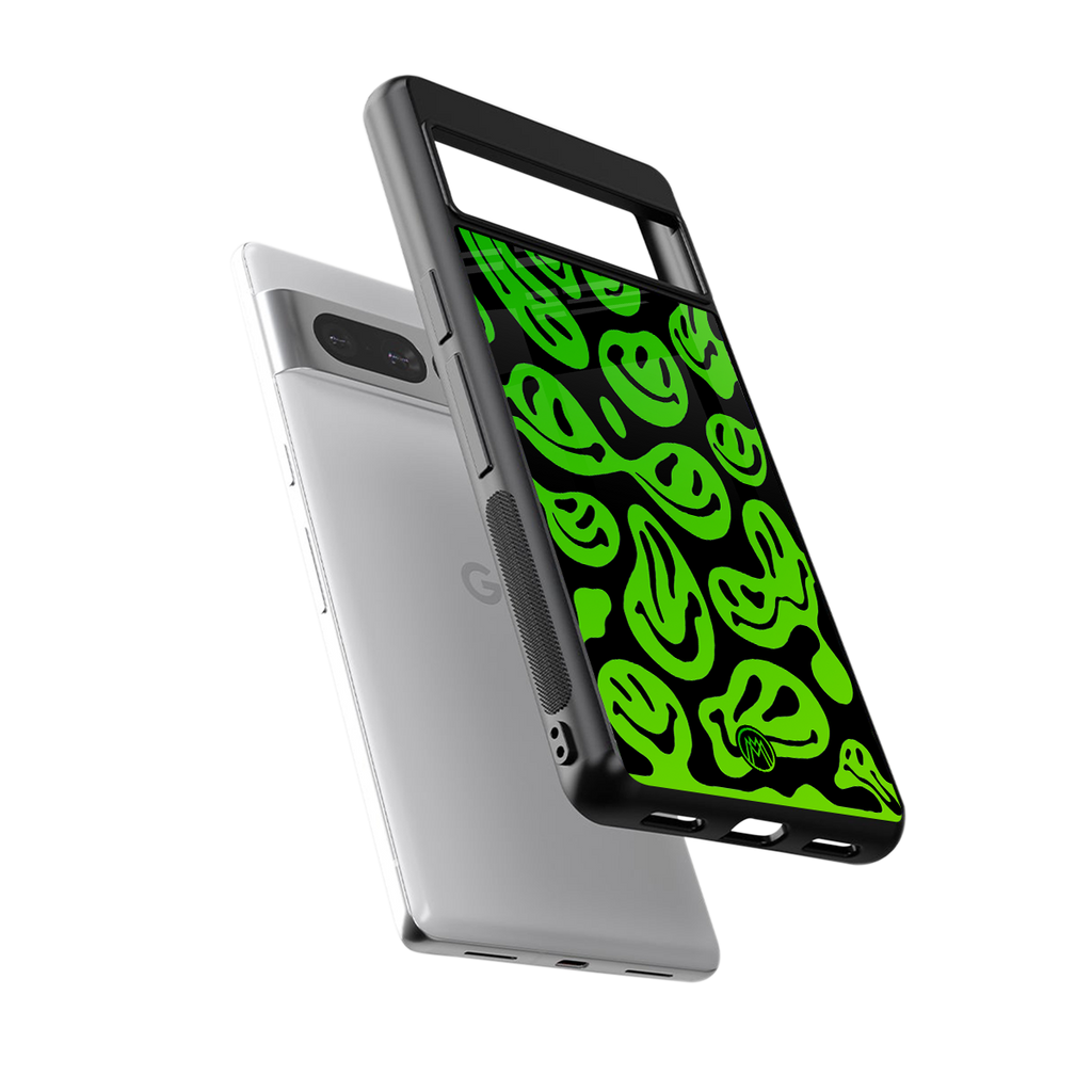 acid smiles neon green back phone cover | glass case for google pixel 7 pro