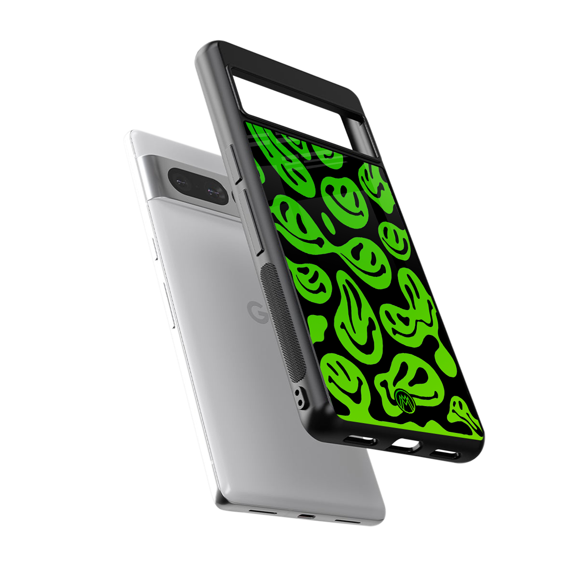 acid smiles neon green back phone cover | glass case for google pixel 7 pro