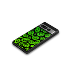 acid smiles neon green back phone cover | glass case for google pixel 7 pro