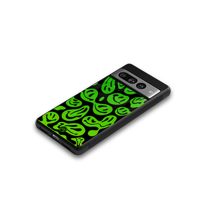 acid smiles neon green back phone cover | glass case for google pixel 7 pro