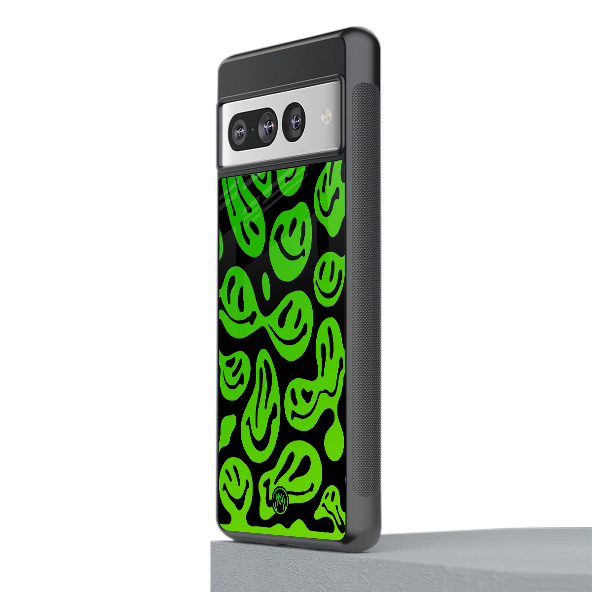 acid smiles neon green back phone cover | glass case for google pixel 7 pro