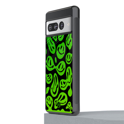 acid smiles neon green back phone cover | glass case for google pixel 7 pro