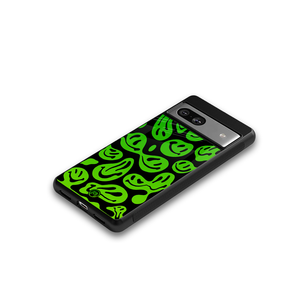 acid smiles neon green back phone cover | glass case for Google Pixel 7