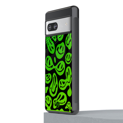 acid smiles neon green back phone cover | glass case for Google Pixel 7