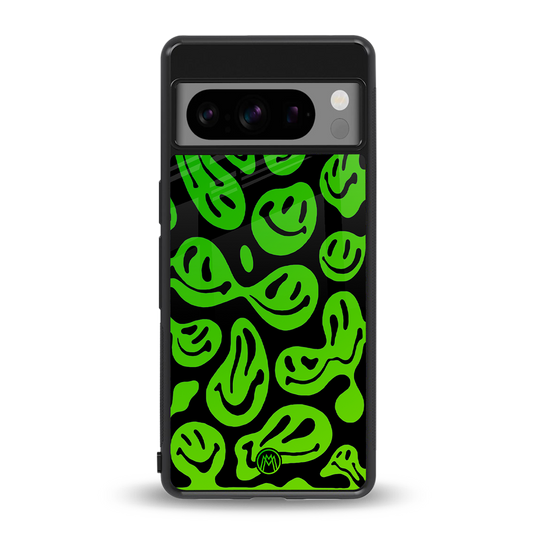 acid smiles neon green back phone cover | glass case for google pixel 8 pro