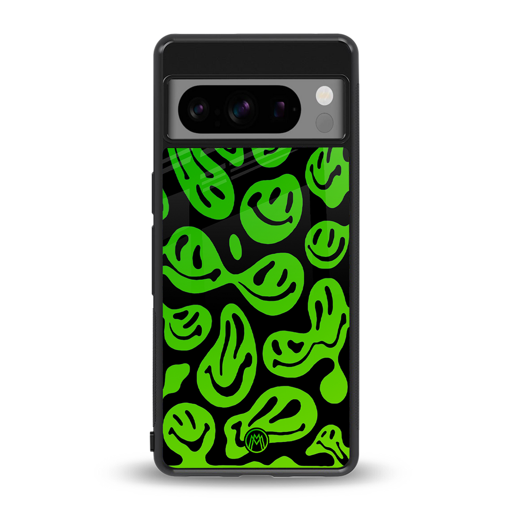 acid smiles neon green back phone cover | glass case for google pixel 8 pro