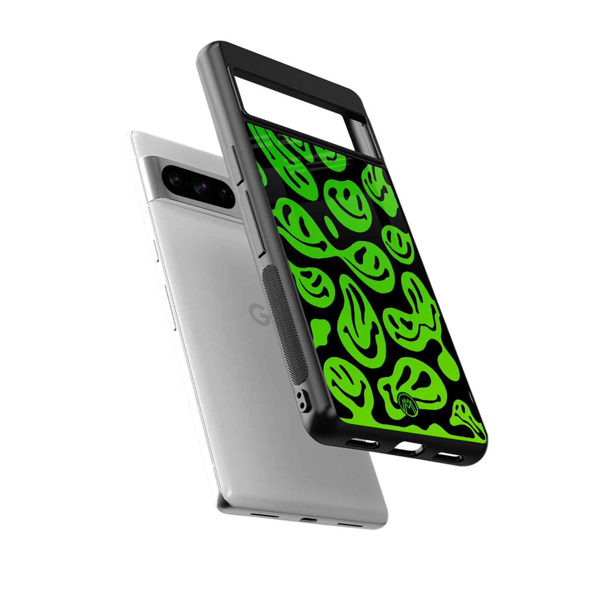 acid smiles neon green back phone cover | glass case for google pixel 8 pro
