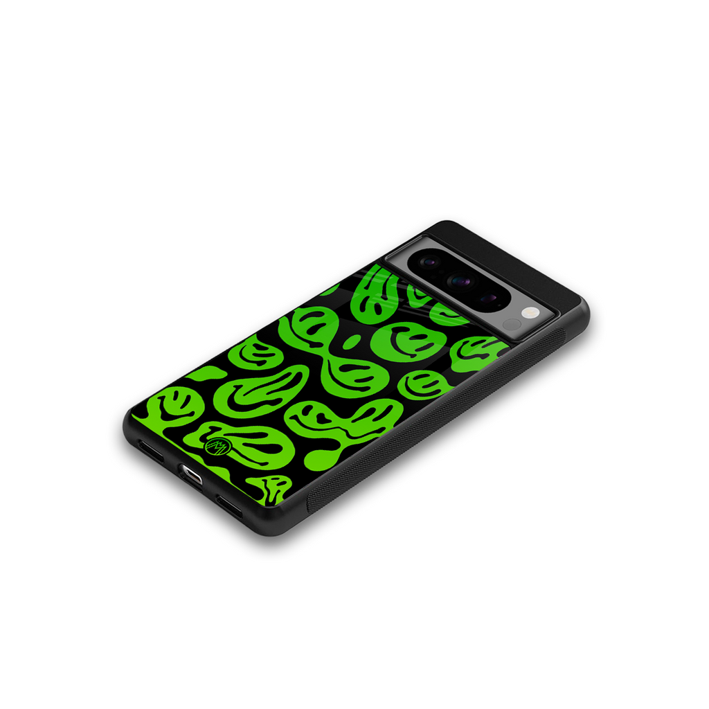 acid smiles neon green back phone cover | glass case for google pixel 8 pro
