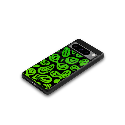 acid smiles neon green back phone cover | glass case for google pixel 8 pro