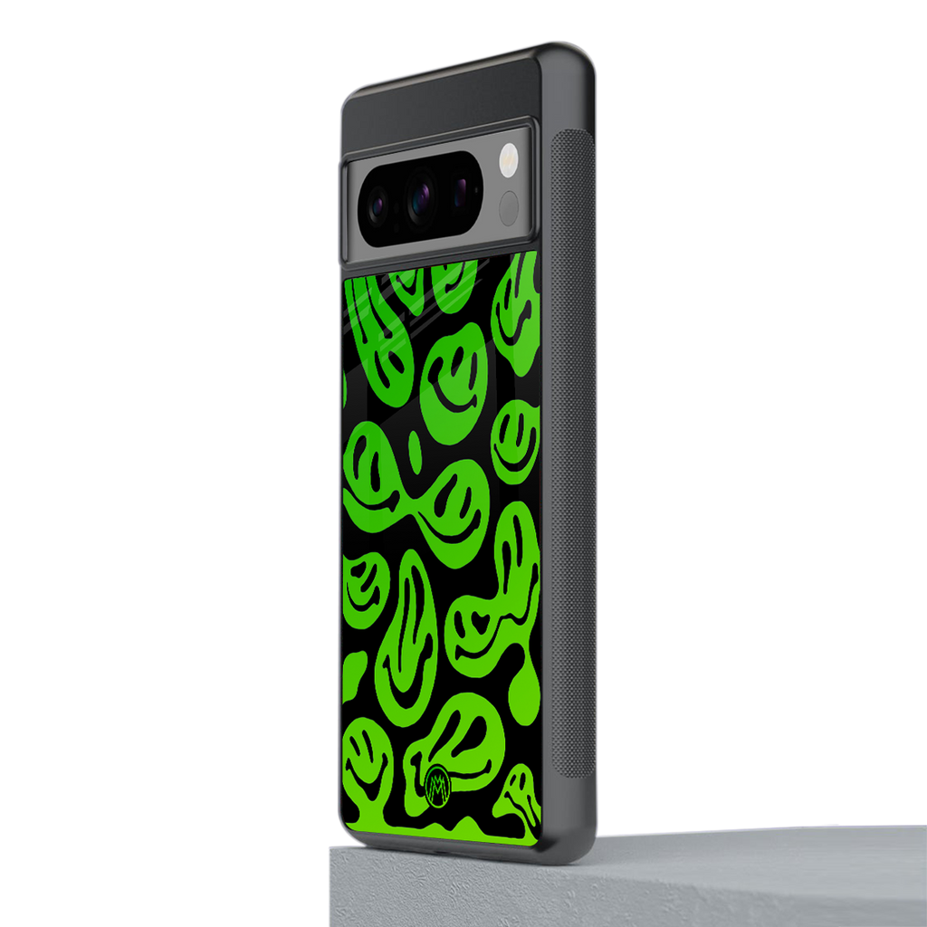 acid smiles neon green back phone cover | glass case for google pixel 8 pro