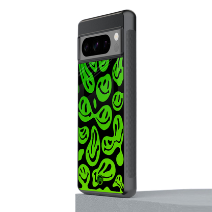 acid smiles neon green back phone cover | glass case for google pixel 8 pro