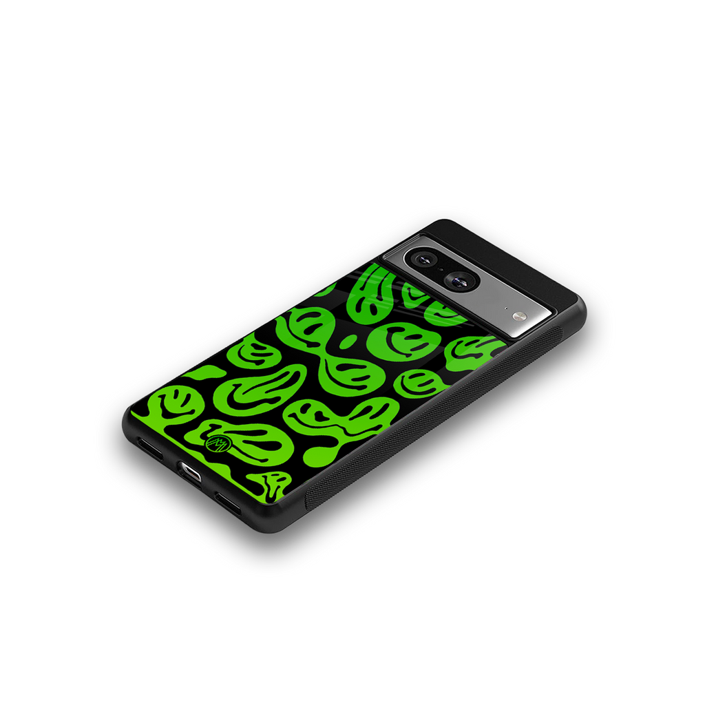 acid smiles neon green back phone cover | glass case for Google Pixel 8