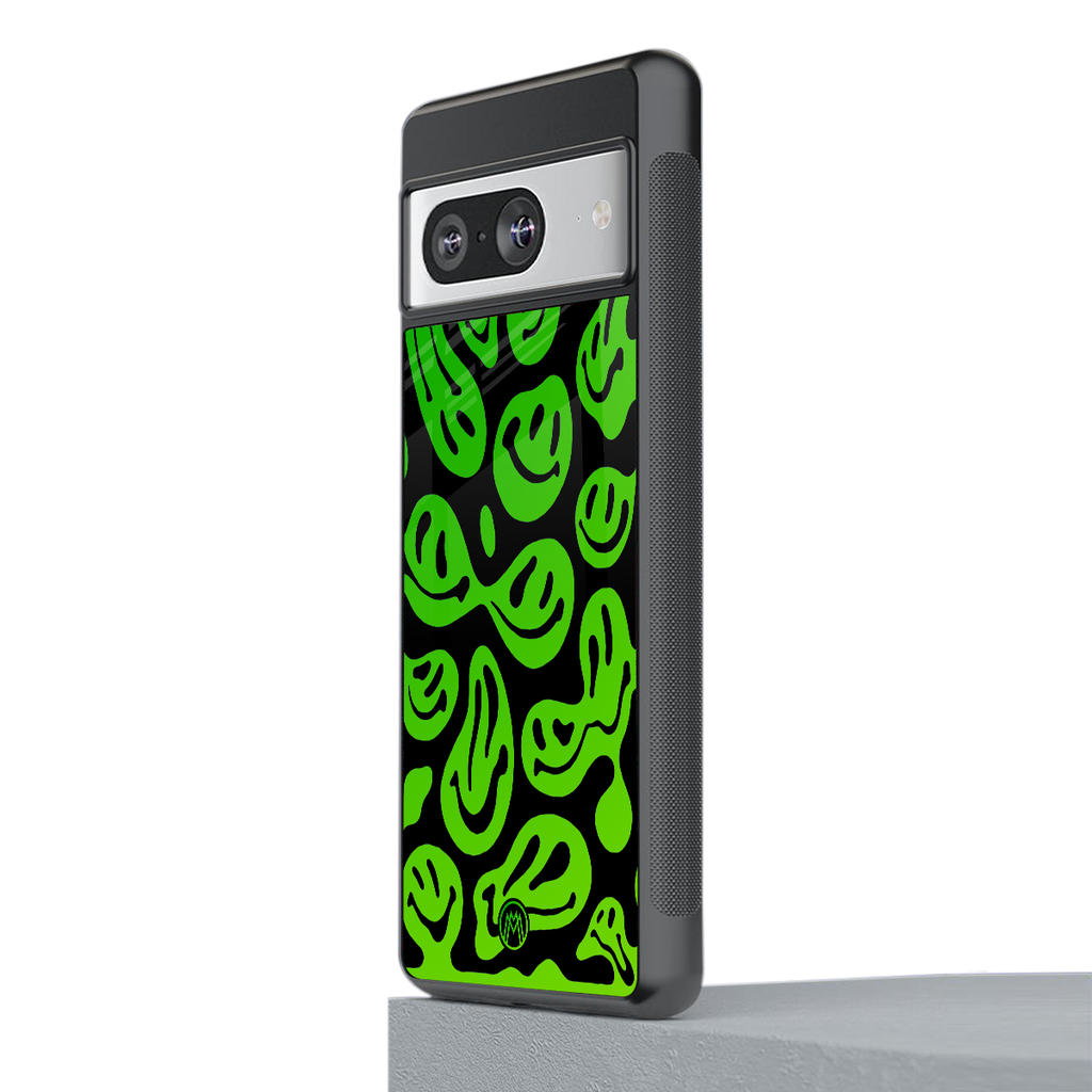 acid smiles neon green back phone cover | glass case for Google Pixel 8