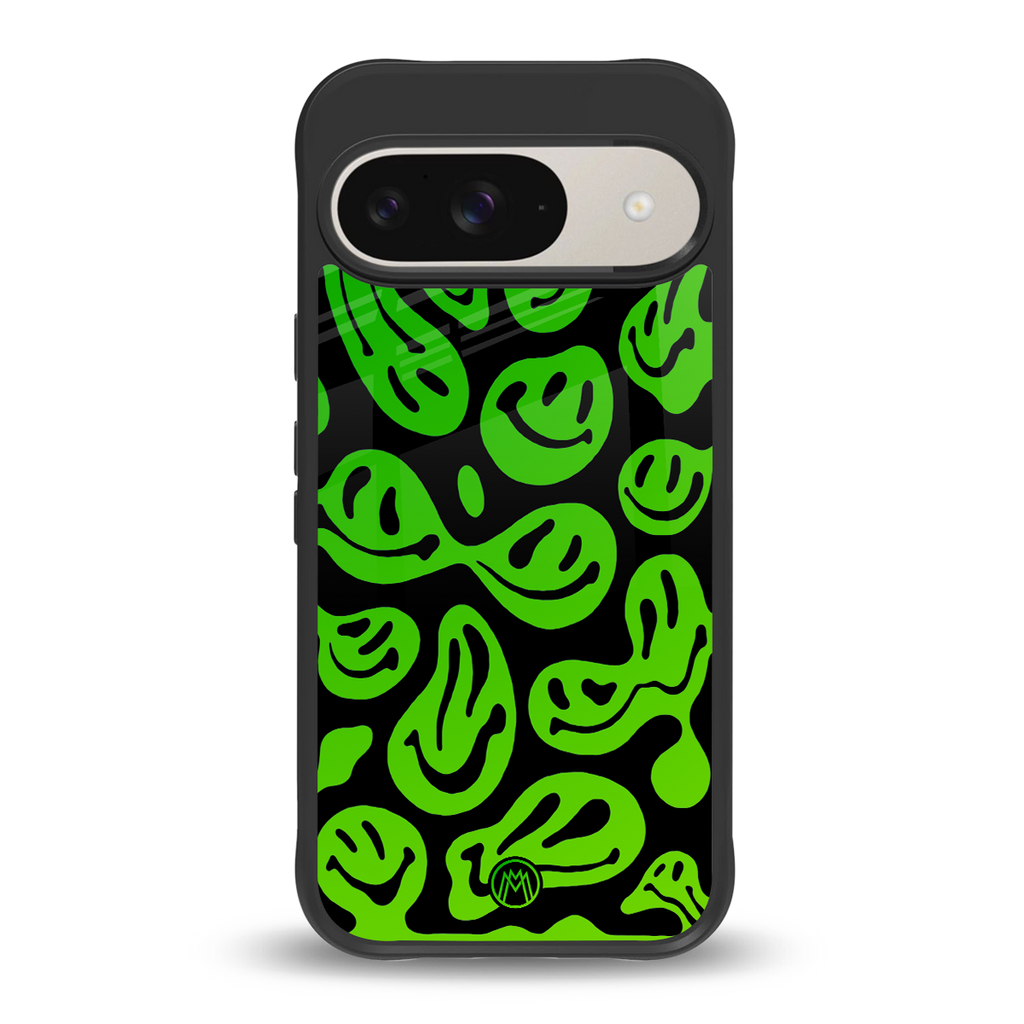 acid smiles neon green back phone cover | glass case for google pixel 9