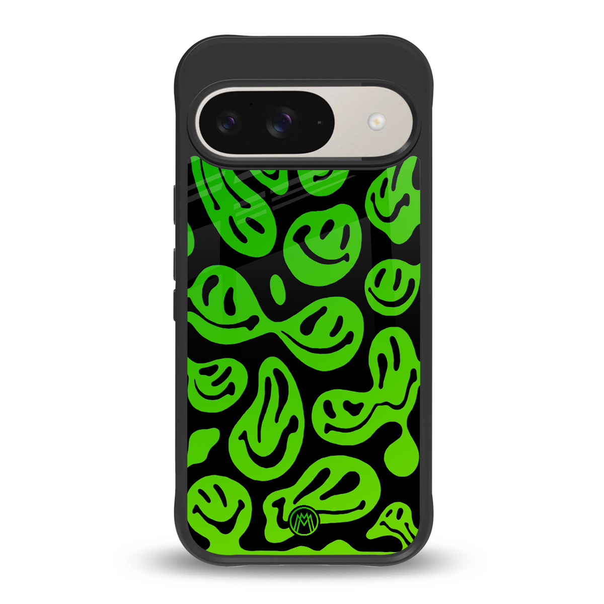 acid smiles neon green back phone cover | glass case for google pixel 9
