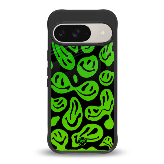 acid smiles neon green back phone cover | glass case for google pixel 9