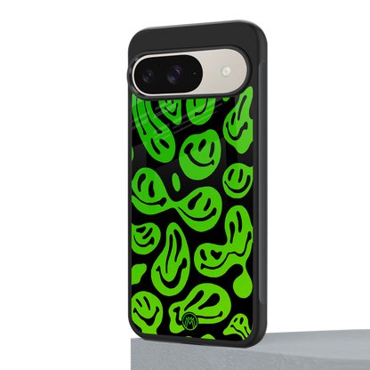 acid smiles neon green back phone cover | glass case for google pixel 9