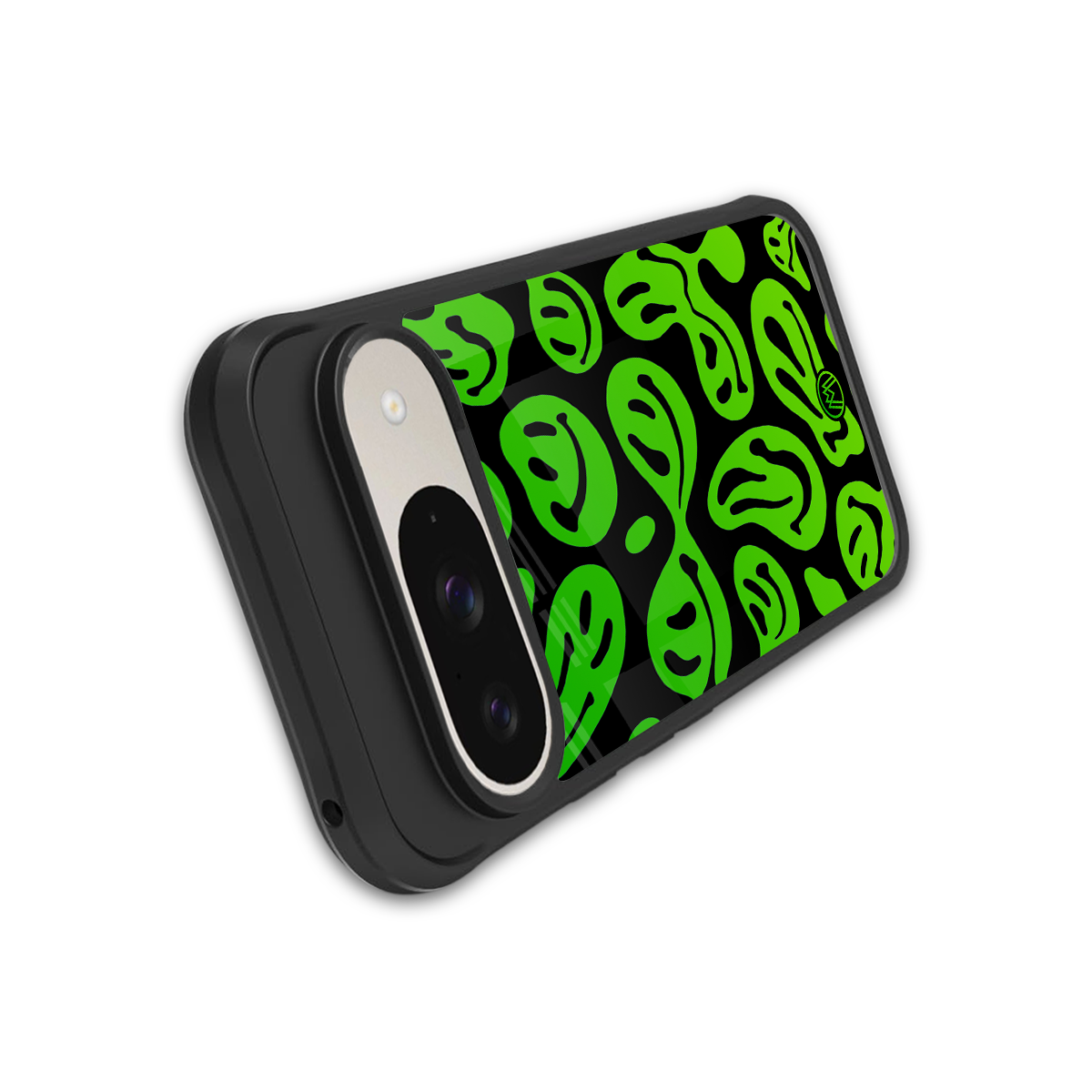 acid smiles neon green back phone cover | glass case for google pixel 9