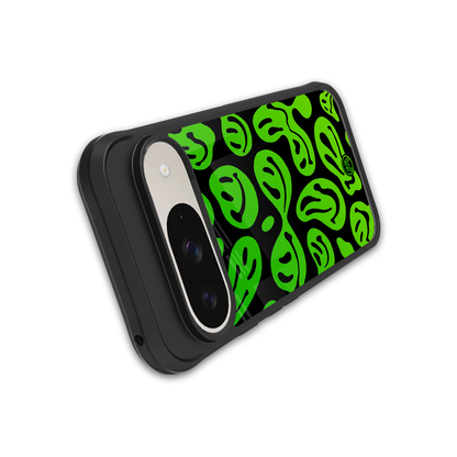 acid smiles neon green back phone cover | glass case for google pixel 9