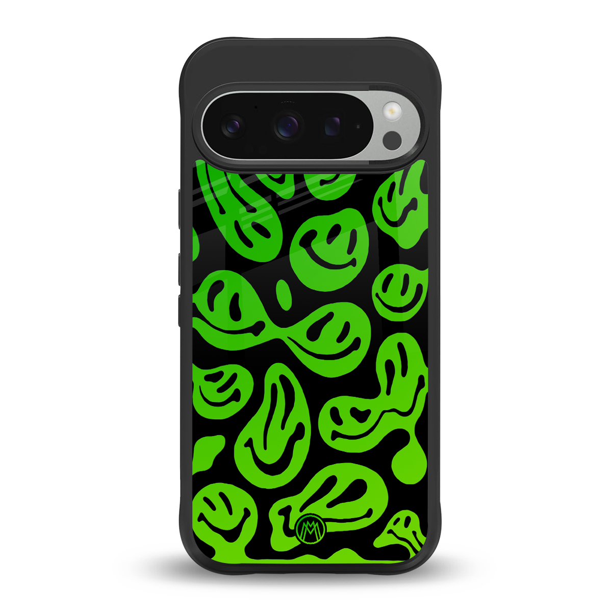 acid smiles neon green back phone cover | glass case for google pixel 9 pro xl