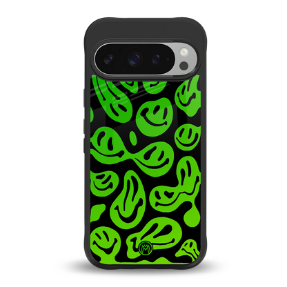 acid smiles neon green back phone cover | glass case for google pixel 9 pro xl