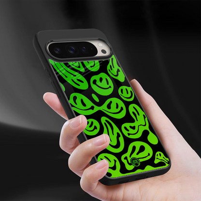 acid smiles neon green back phone cover | glass case for google pixel 9 pro xl
