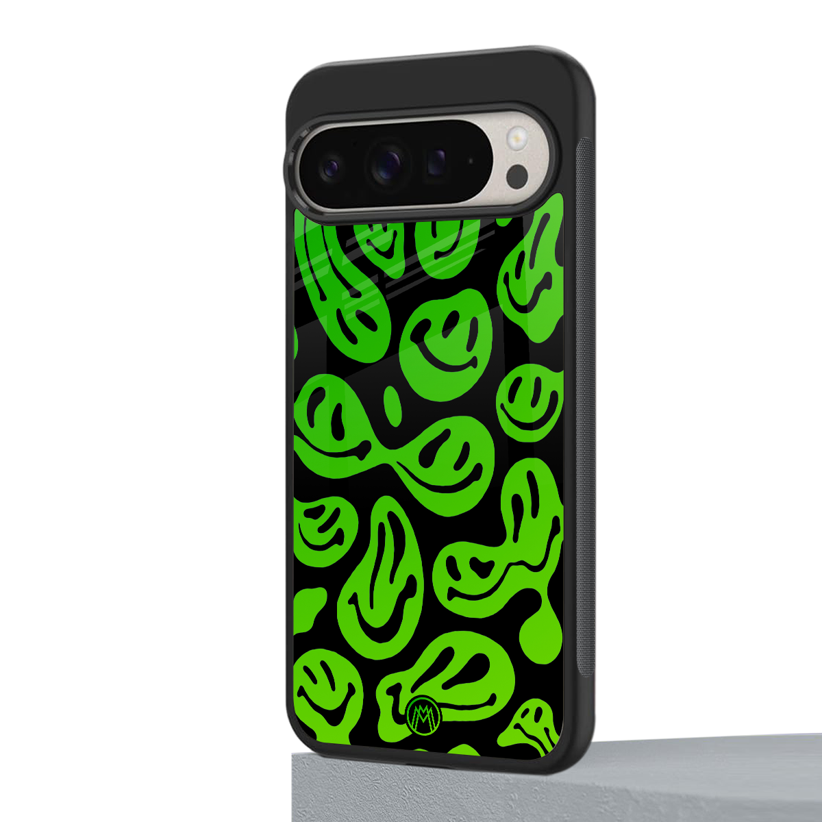 acid smiles neon green back phone cover | glass case for google pixel 9 pro xl