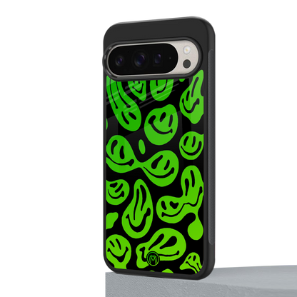 acid smiles neon green back phone cover | glass case for google pixel 9 pro xl