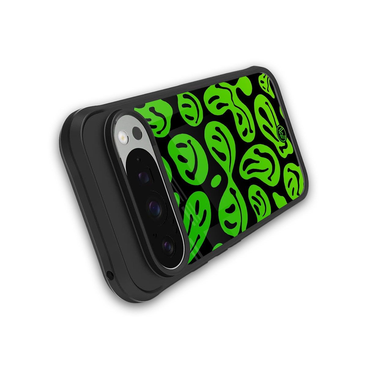 acid smiles neon green back phone cover | glass case for google pixel 9 pro xl