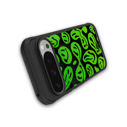 acid smiles neon green back phone cover | glass case for google pixel 9 pro xl
