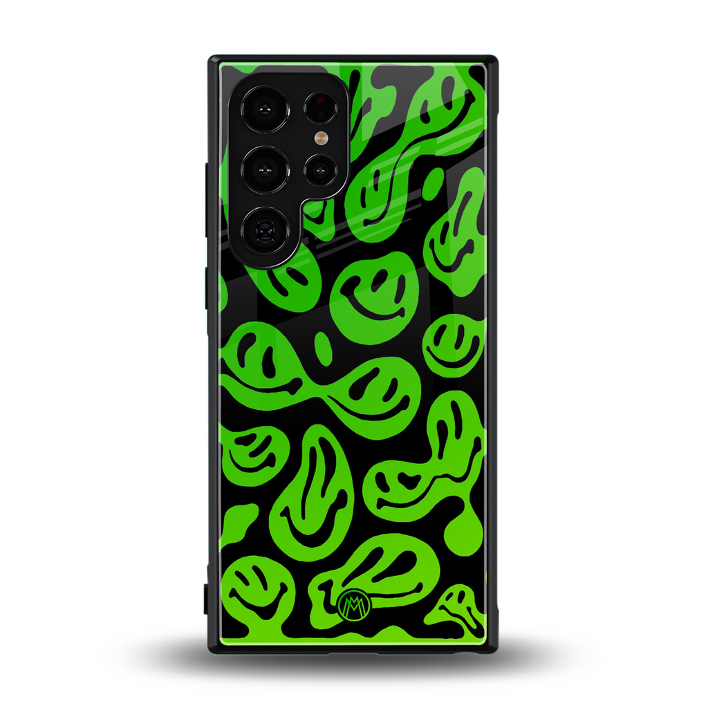 acid smiles neon green back phone cover | glass case for samsung galaxy s23 ultra