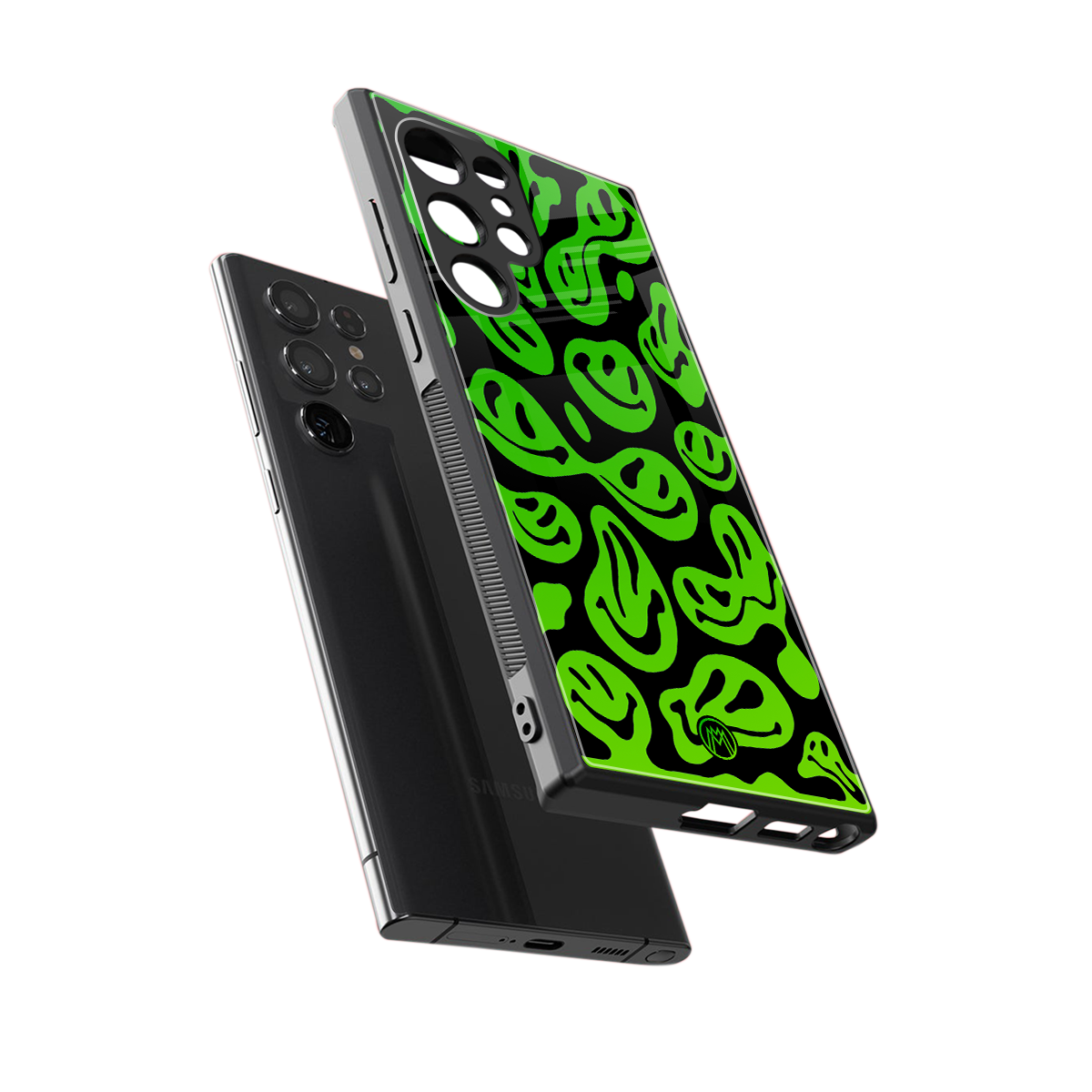 acid smiles neon green back phone cover | glass case for samsung galaxy s24 ultra