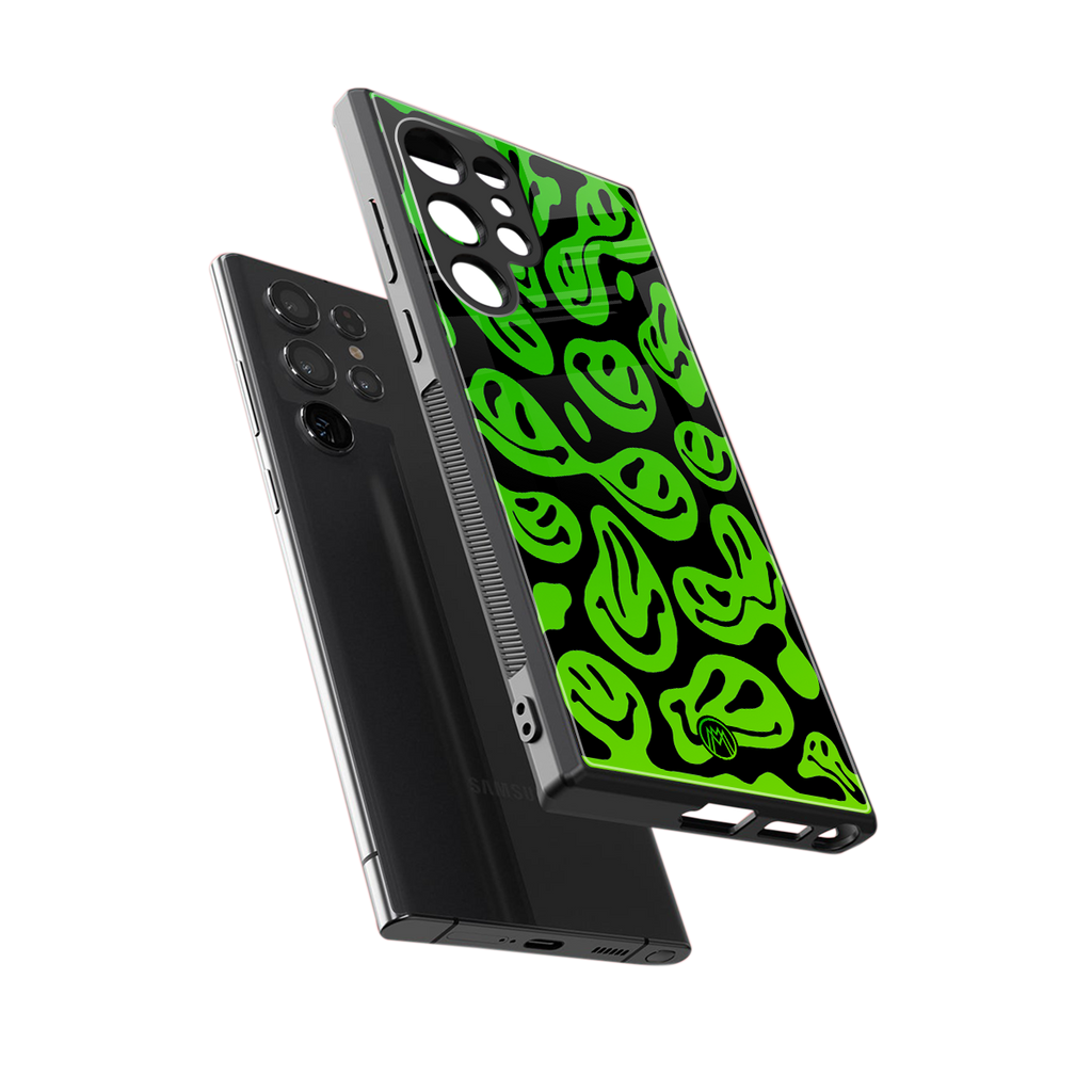 acid smiles neon green back phone cover | glass case for samsung galaxy s23 ultra