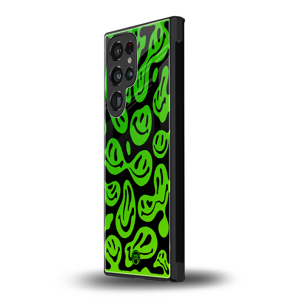 acid smiles neon green back phone cover | glass case for samsung galaxy s23 ultra