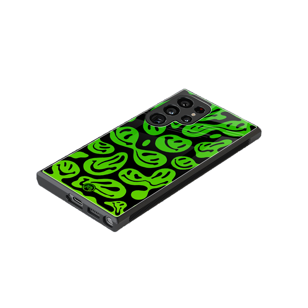 acid smiles neon green back phone cover | glass case for samsung galaxy s24 ultra