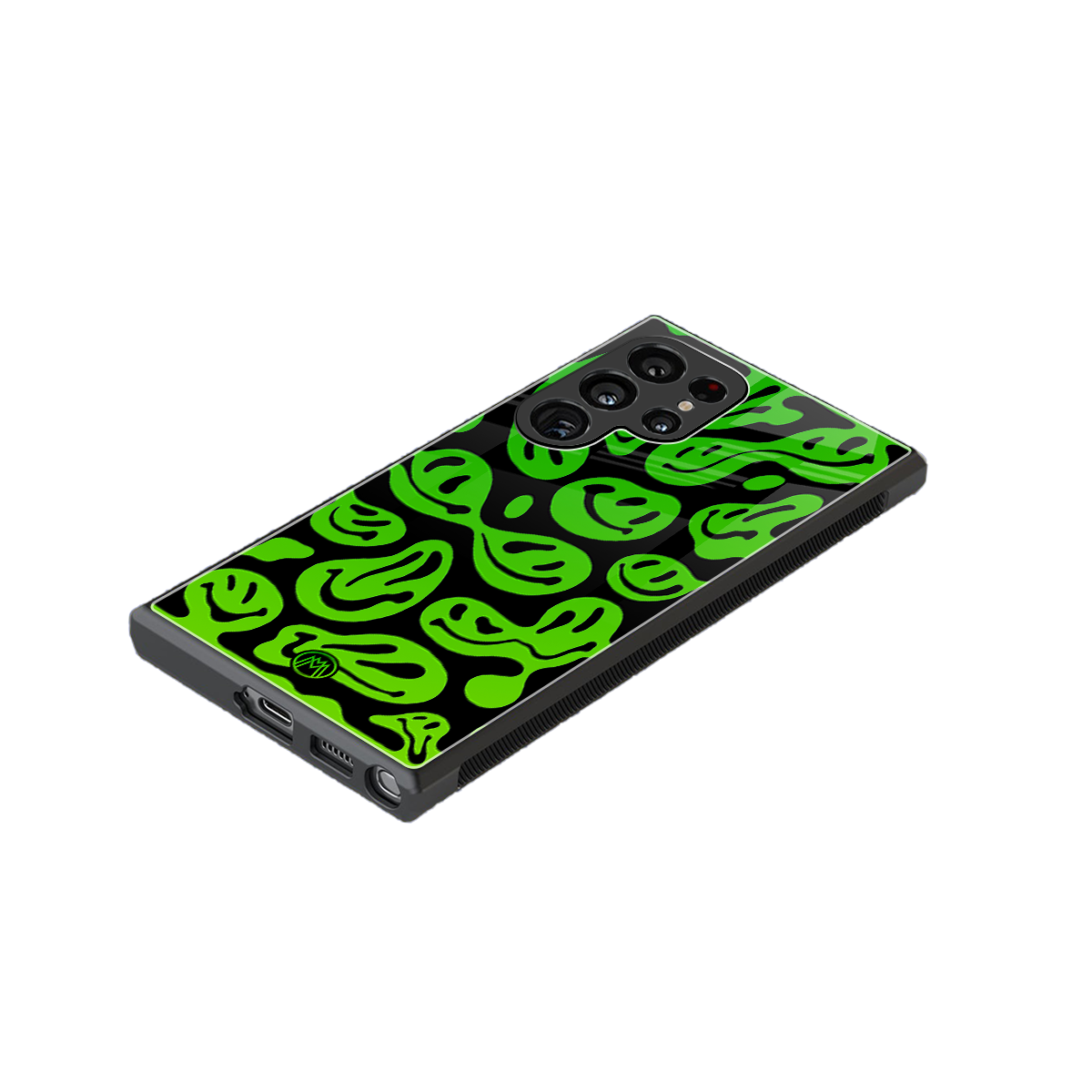 acid smiles neon green back phone cover | glass case for samsung galaxy s23 ultra