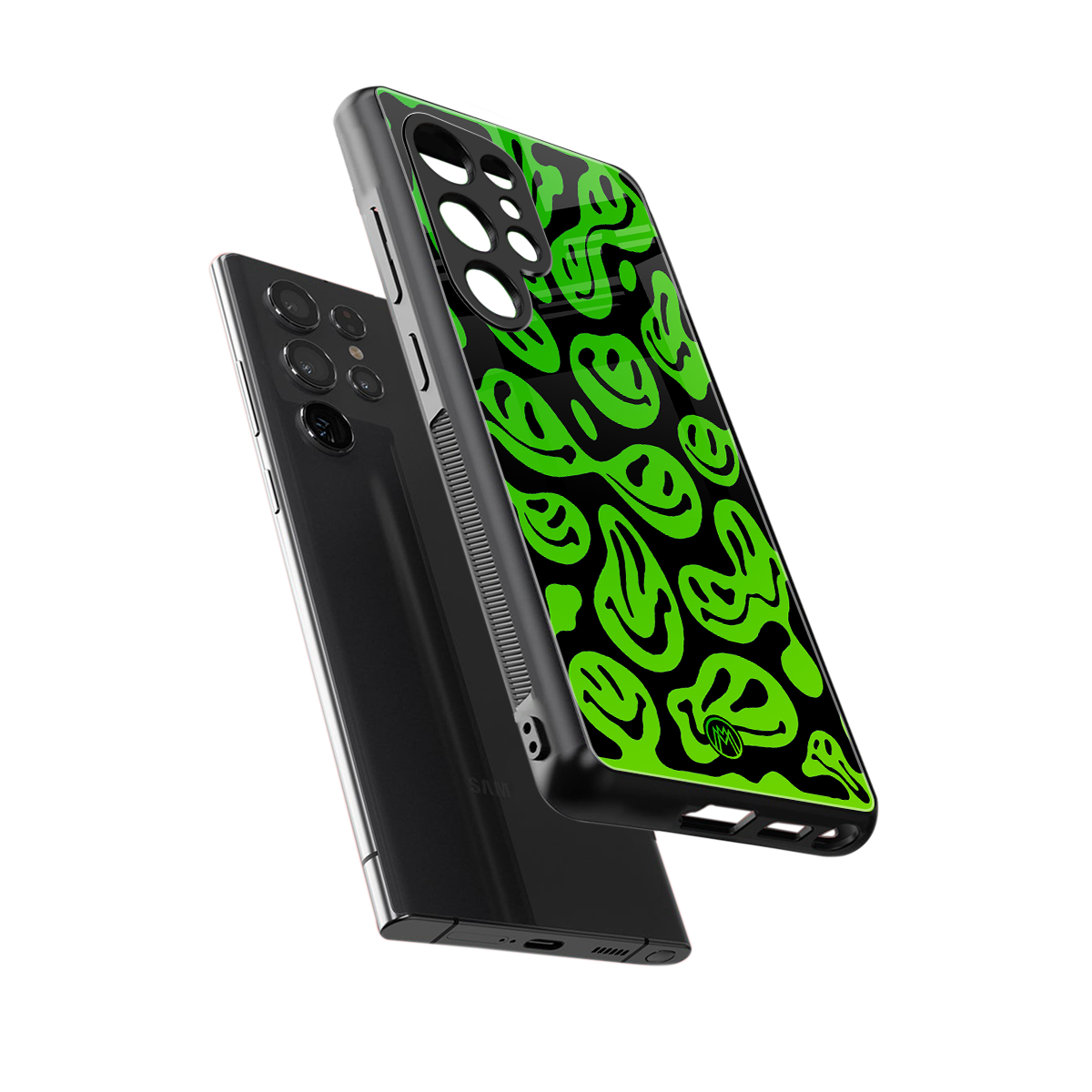 acid smiles neon green back phone cover | glass case for samsung galaxy s25 ultra
