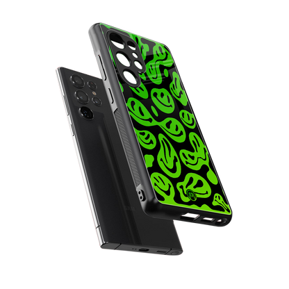acid smiles neon green back phone cover | glass case for samsung galaxy s25 ultra